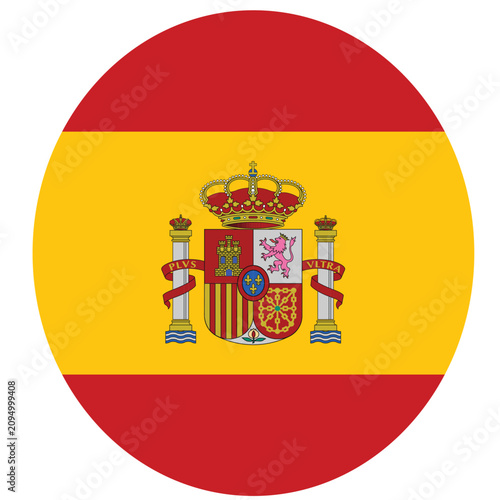 Spain Circle Logo Vector Design, Spain flag vector illustration in a circular badge design. Spanish national colors emblem isolated on a white background. Perfect for travel icons