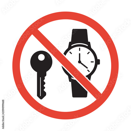 Prohibited key and wristwatch icon with red circle