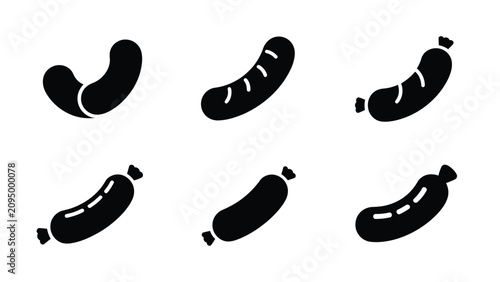 Foto Minimalist sausage icons set with six variations including curved ends, grill ma