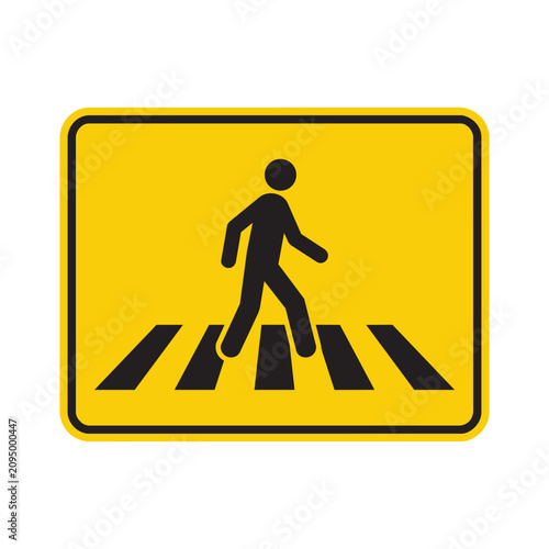 Pedestrian crossing sign with walking person icon on yellow background