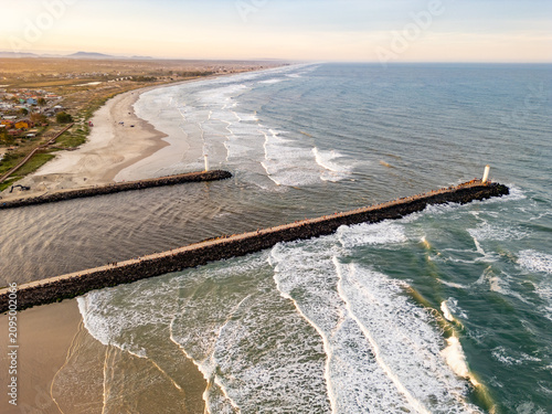 Aerial View of the Mampituba River Jetties, Lighthouses and the Coast of Torres and Passo de Torres, Brazil