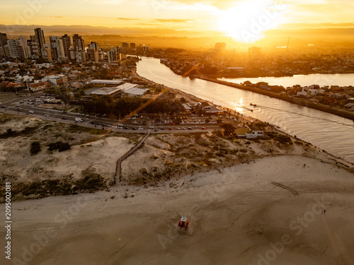 Drone View of the Mampituba River at Sunset in Southern Brazil