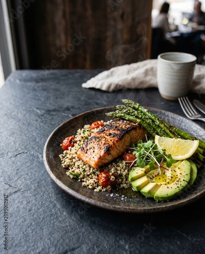 protein healthy meal with grilled salmon