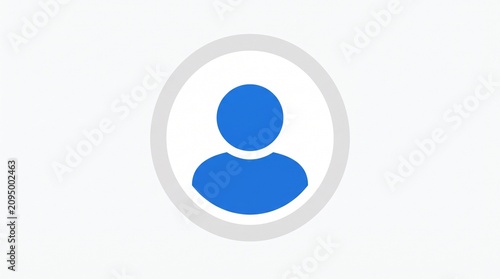 A simple blue silhouette of a person inside a grey circle against a light background, representing a user profile icon.  isolated on solid white background