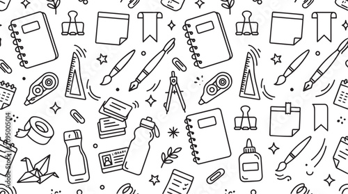 Back to School Stationary Doodle Seamless Pattern