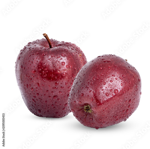 Red apple with drops isolated on  transparent.