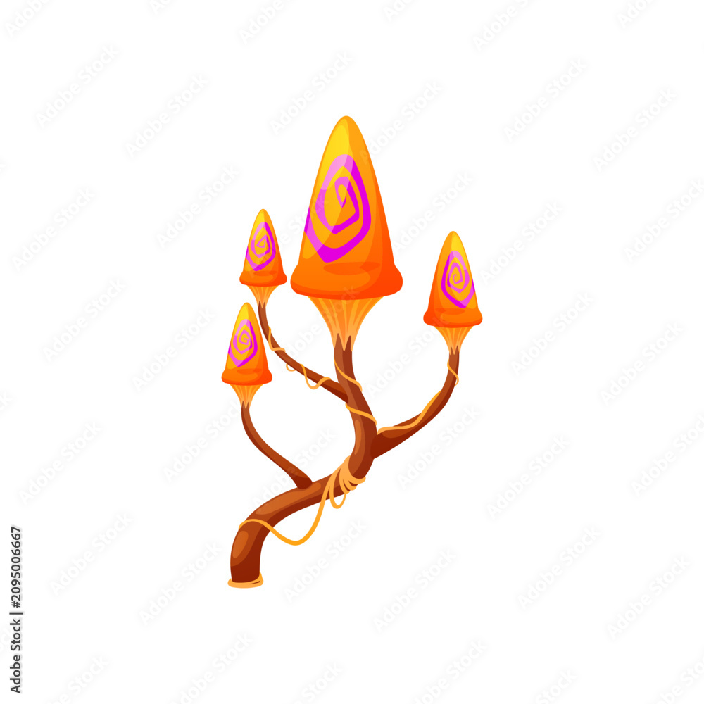 Obraz premium Fly agaric psychedelic fungi forest food isolated cartoon fantasy mushroom. Vector poison fungus amanita muscaria, hallucinogenic mushroom. Halloween symbol, potion ingredient poison witchcraft food