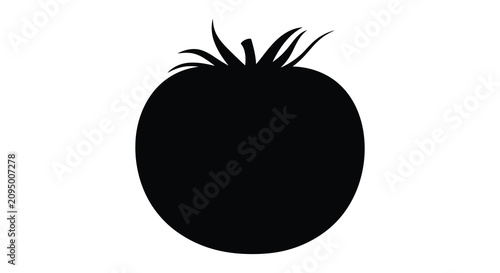 Foto Black tomato silhouette with calyx a simple graphic representation silhouette ve