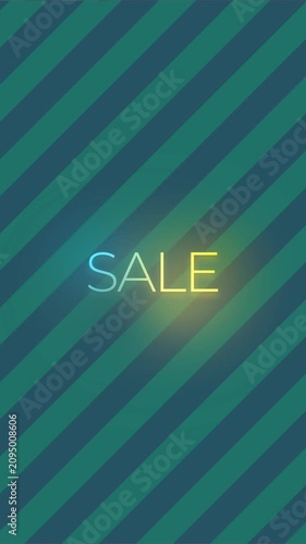 Centered SALE glows over diagonal teal and green stripes with warm yellow halo, bold promotional design creating strong contrast, modern retail attention grabber