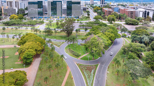 Aerial view of the buildings in the Southern Commercial District and government buildings in downtown Brasília, Brazil, 2025