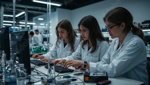 Students Work on Computers in Laboratory During Evening Study Session