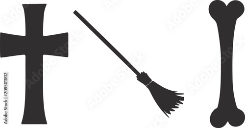 Photos Cross, witch broom, and bone silhouettes