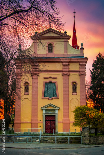 A monstrous church in the evening light.