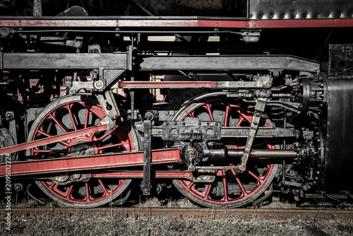 Detail of a steam locomotive's drive mechanism
