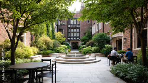 Relaxing Inner Courtyard with Water Fountain and Seating