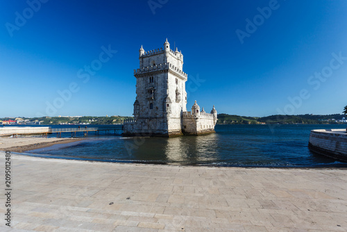 The 14th century Belem Tower manueline style fortress in the Tagus river