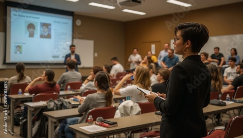 Students Engage in a Class Activity With Presentations and Discussions in a U...