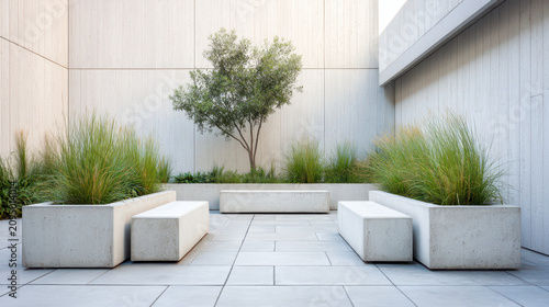 Modern Architecture Design in Inner Courtyard with Grasses