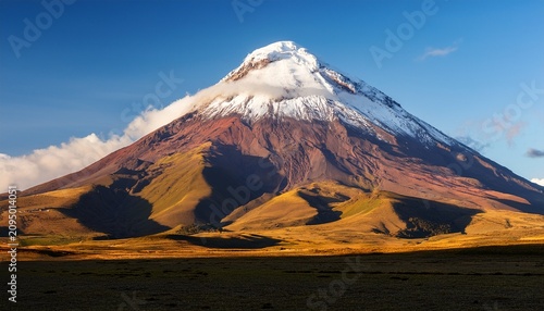 The Vulcano Cotopaxi With Snowy Peak In The Morning Light