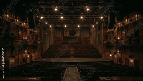 Empty Theater With Stage and Seats Ready for Performance in the Evening