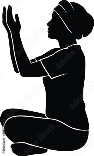 Obraz na plátně Minimalist black vector illustration showing a side profile of a woman praying w