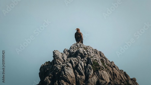 Eagle Standing on a Rocky Peak Against a Clear Sky During the Afternoon