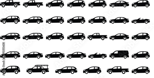 Bild auf Leinwand Vector set of various car silhouettes, different side view automobile models iso