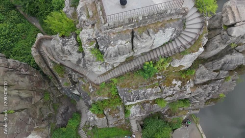 Close Aerial View Of Externsteine Staircase And Cliffs