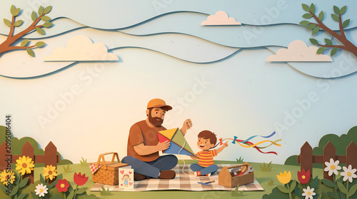 Father And Child Making Kite For Fathers Day