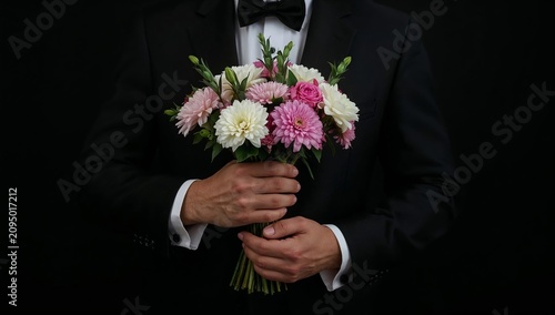 Person Offers a Bouquet of Roses With Gloved Hand in Dark Setting