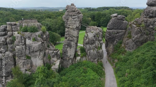 Aerial Push Toward Externsteine Central Rock Gap