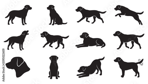 Tableau sur toile Dog Silhouette Vector Set, Labrador Retriever and Pet Hound Icons Bundle