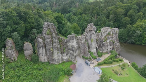 Externsteine Rock Towers Aerial View In Bright Daylight