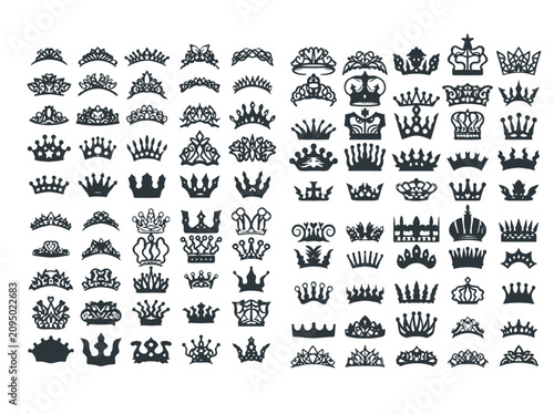 Принти на полотні A collection of various crowns and tiaras arranged neatly.