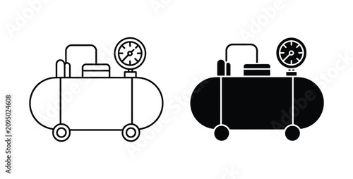 Obraz na płótnie Air compressor icon set, outline and glyph compressed air tank symbols with pressure gauge for industrial equipment and pneumatic systems