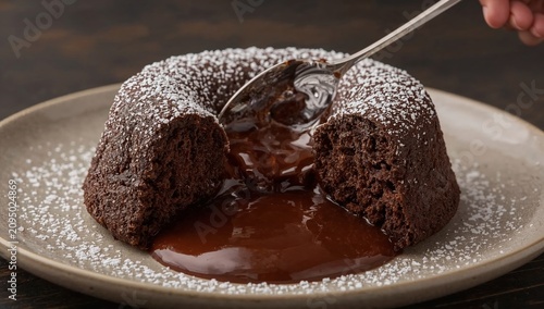 Chocolate Dessert With Warm Sauce Served on a Brown Plate During Dinner Time