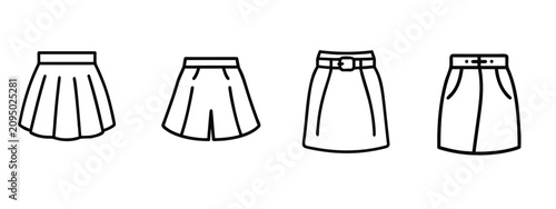 Fotografía Women casual skirt and shorts line icons set, pleated mini skirt, denim shorts,