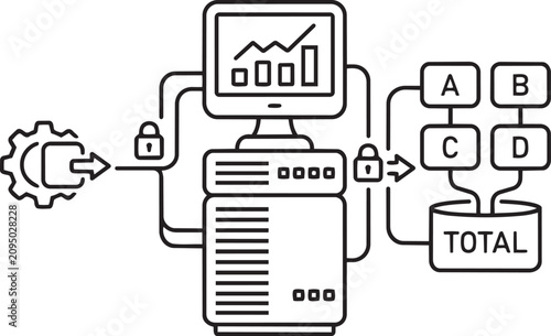 фотографія Data aggregation and analysis system diagram with secure server