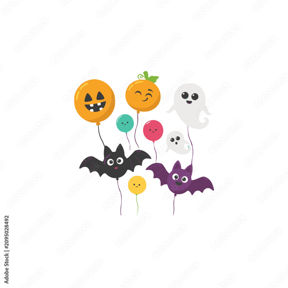 Fototapeta premium A collection of cute Halloween-themed balloons featuring pumpkins, ghosts, and bats.