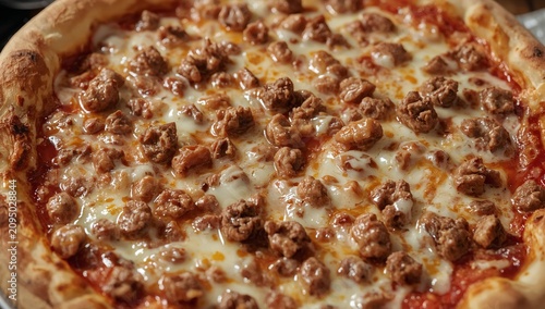 Fresh Pizza With Meat and Cheese Served Hot From the Oven in a Kitchen Setting