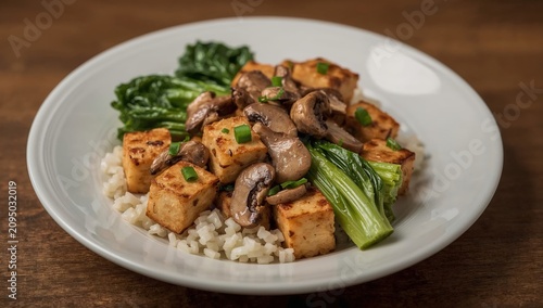 Sliced Grilled Chicken With Mushrooms and Green Vegetables Served on a White ...