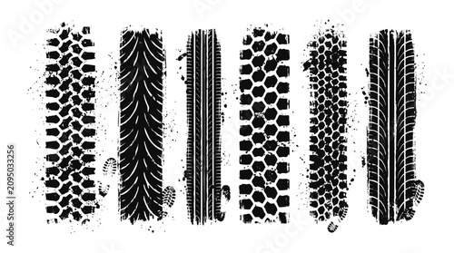 Schilderij op canvas Collection various black tire tread pattern vector illustration set of various g