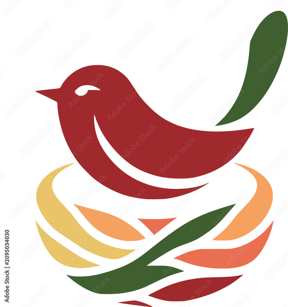 Obraz premium Red bird sitting in a colorful nest logo icon design