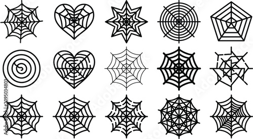 Φωτογραφία Black spider web icons set for Halloween designs and spooky decorations