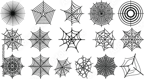 Foto Black and white spider web vector illustrations for Halloween designs and spooky