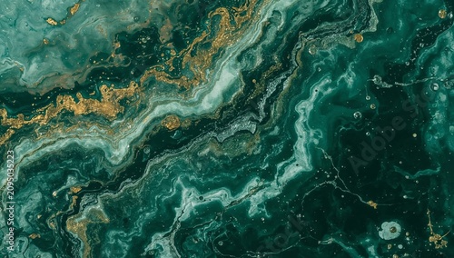 Swirling Patterns in Green and Gold Create a Unique Design on a Surface