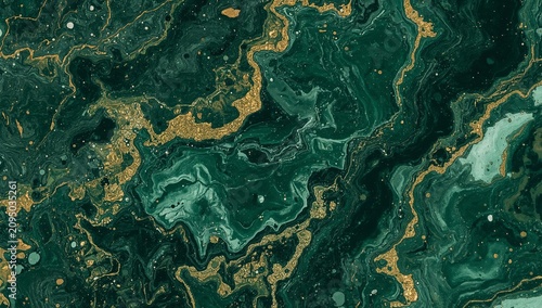 Swirling Patterns in Green and Gold Create a Unique Design on a Surface