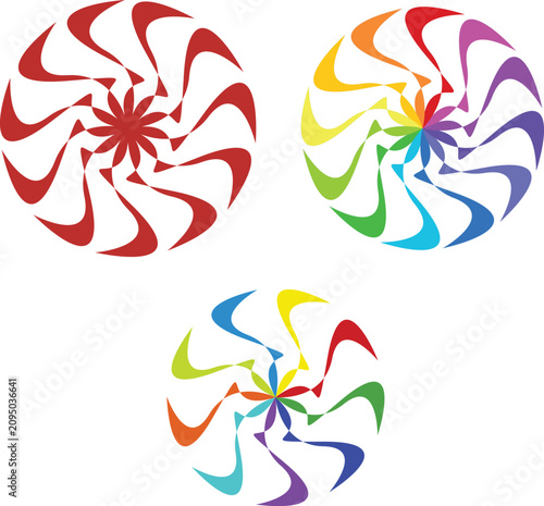 Abstract Circular Colorful Floral Mandalas and Colorful Geometric Swirl Elements Set
