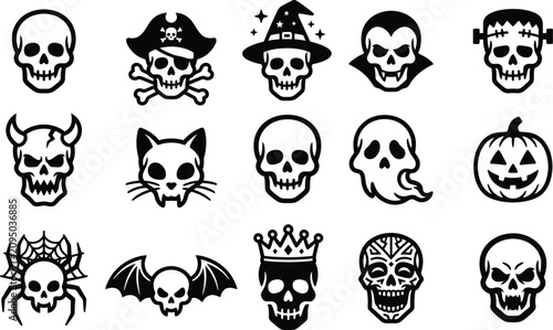 Konstfotografi Halloween-themed black and white skull illustrations for spooky design projects