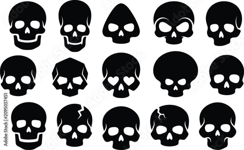 Schilderij op canvas Collection of black skull silhouettes with varied facial expressions for Hallowe